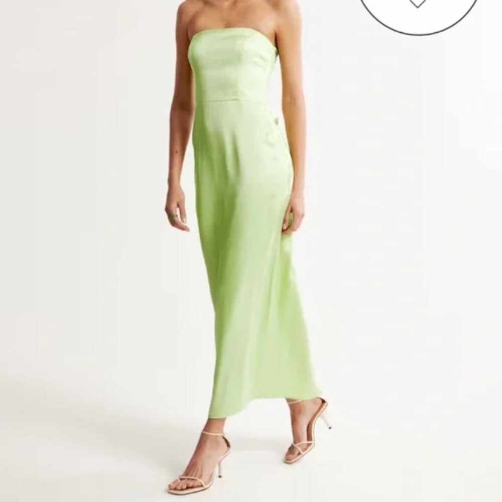 NWT Abercrombie & Fitch Strapless Satin Lime Green Maxi Dress - Medium